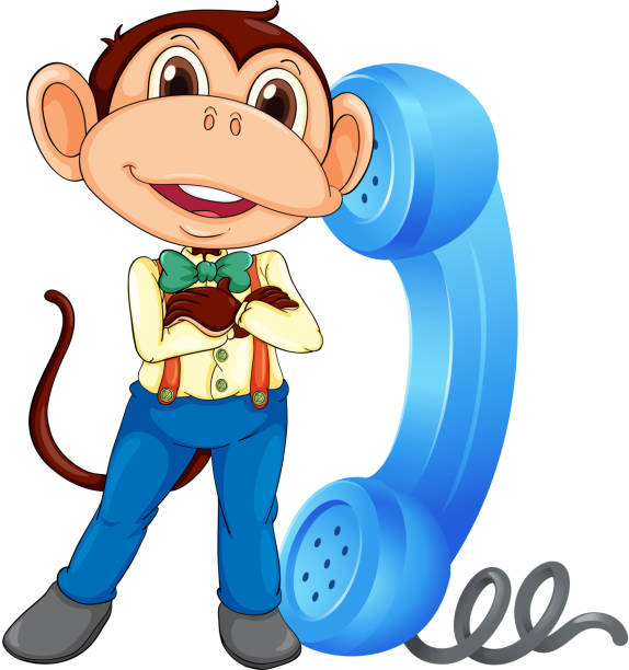 małpa z odbiorcy - telephone chimpanzee monkey on the phone stock illustrations