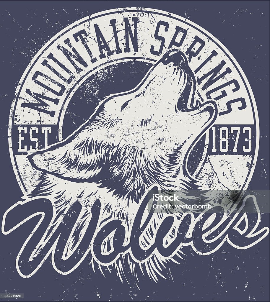 Retro Wolf Mascot Design Vector one color retro howling wolf mascot athletic design complete with wolf head mascot illustration, vintage athletic fonts and matching textures (all on separate layers, of course). Wolf stock vector