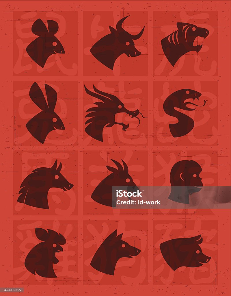 chinese horoscope signs full set vector symbols of chinese horoscope with grunge background... Dragon stock vector