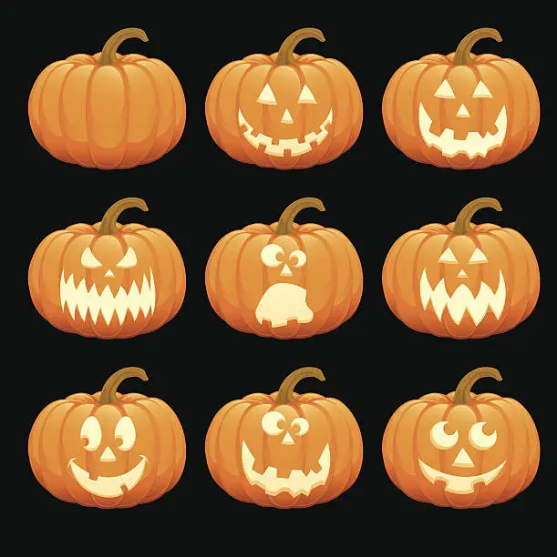 Vector illustration of Happy Halloween Pumpkin Jack O' Lantern Vector Illustration Collection Set