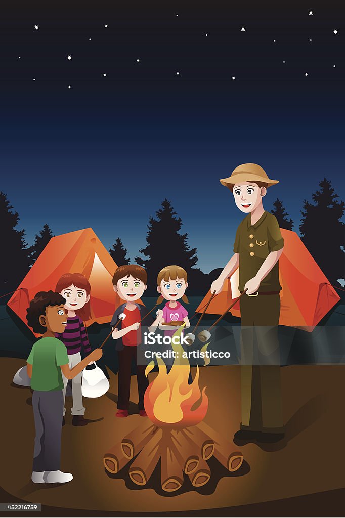 Crianças no acampamento de verão - Vetor de Acampar royalty-free