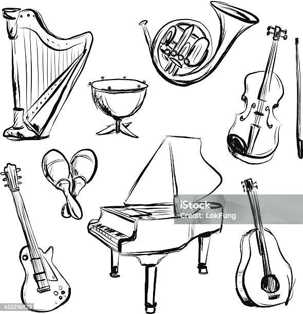 Music Instrument N Charcoal Sketch Style Stock Illustration - Download Image Now - Musical Instrument, Piano, Illustration