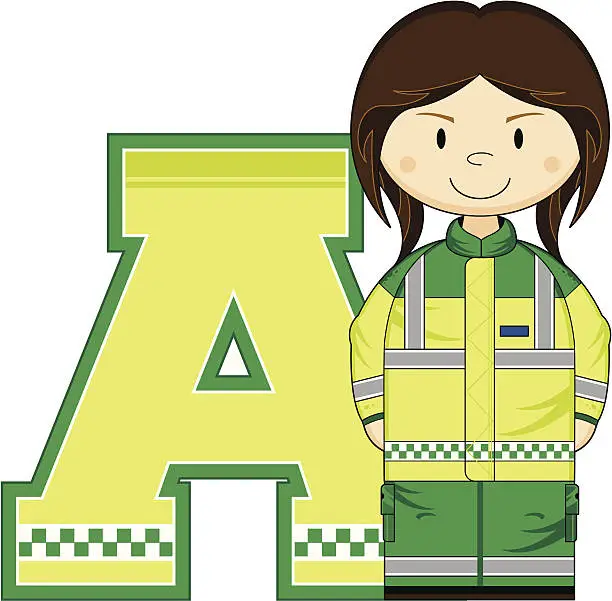 Vector illustration of Cute Cartoon Ambulance Woman Letter A