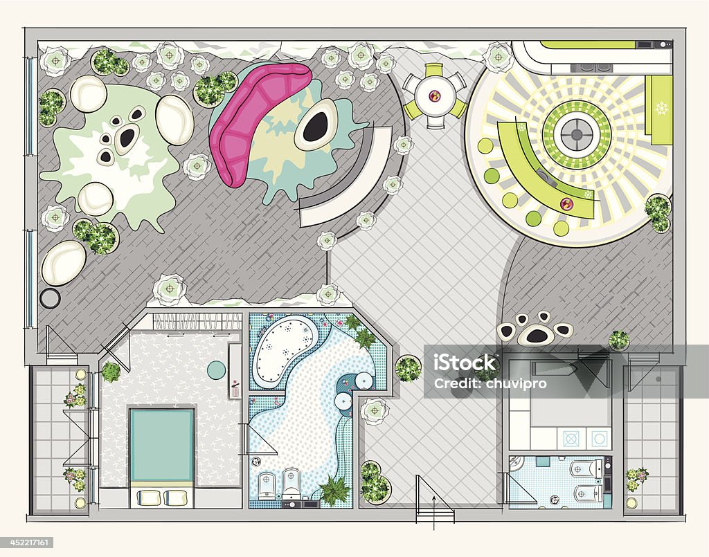 インテリアデザインの 1 ベッドルームアパートメント - お手洗いのロイヤリティフリーベクトルアート