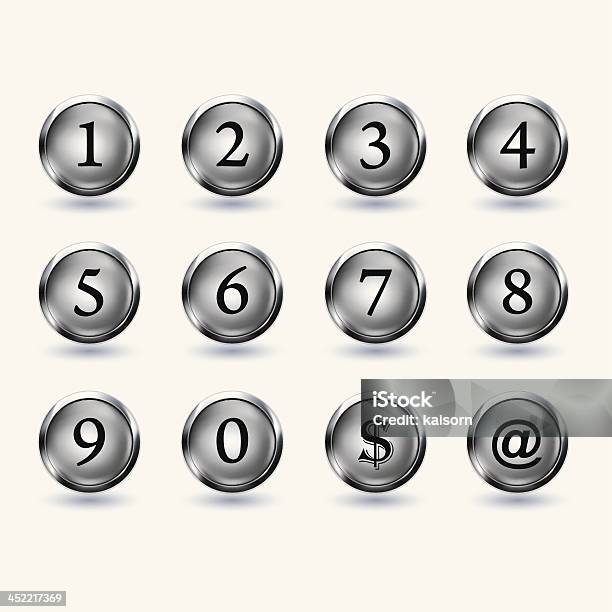Ilustración de Conjunto De Botón De Número y más Vectores Libres de Derechos de Botón pulsador - Botón pulsador, Brillante, Cero