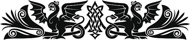 Medieval Celtic pattern Medieval Celtic pattern with bizarre creatures look like griffins or dragons. Good as an armband tattoo. celtic dragon tattoo stock illustrations
