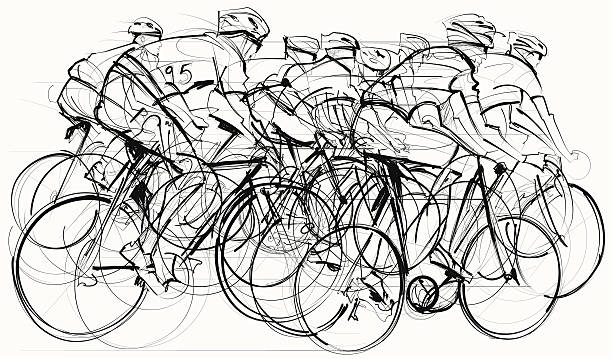 велосипедистов в конкурсе - bicycle racing bicycle vehicle part gear stock illustrations