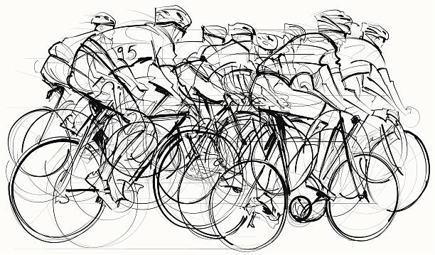 cyclists in competition Vector illustration of a group of cyclists in competition cycling bicycle pencil drawing cyclist stock illustrations
