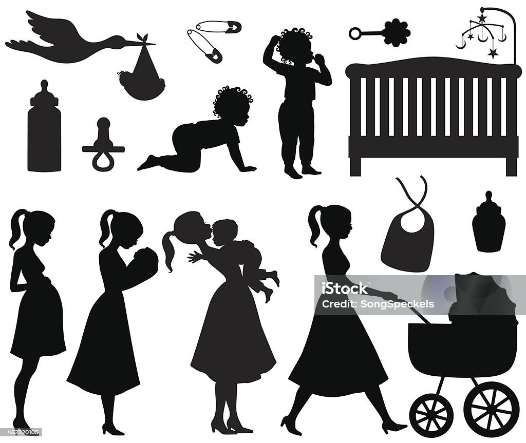 Artículos y siluetas de bebé - arte vectorial de Babero libre de derechos