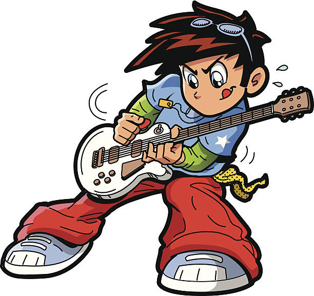 ilustraciones, imágenes clip art, dibujos animados e iconos de stock de manga anime guitar player - guitar playing music human face