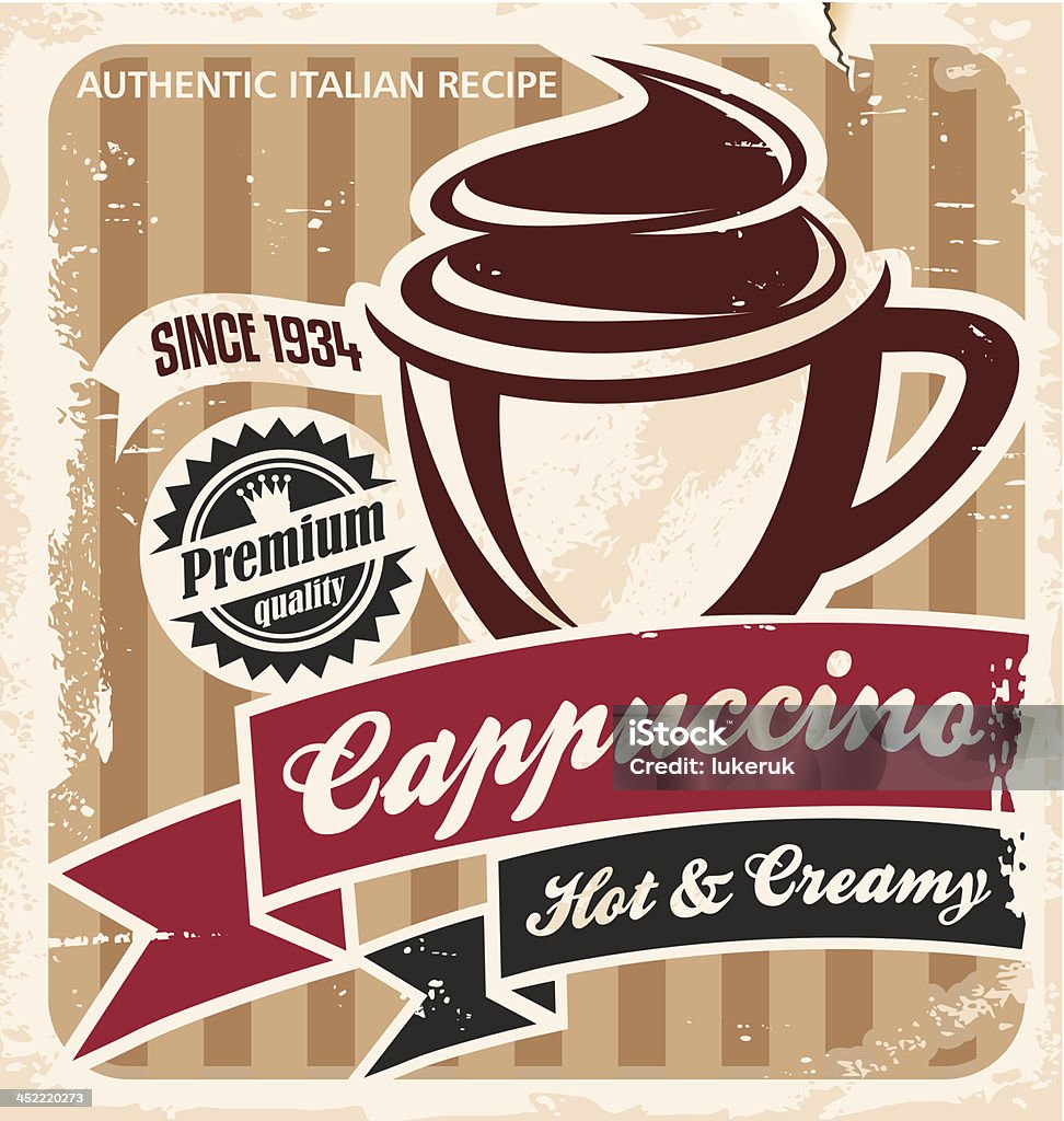 cappuccino poster grunge retrò su sfondo di carta - arte vettoriale royalty-free di Caffè - Bevanda