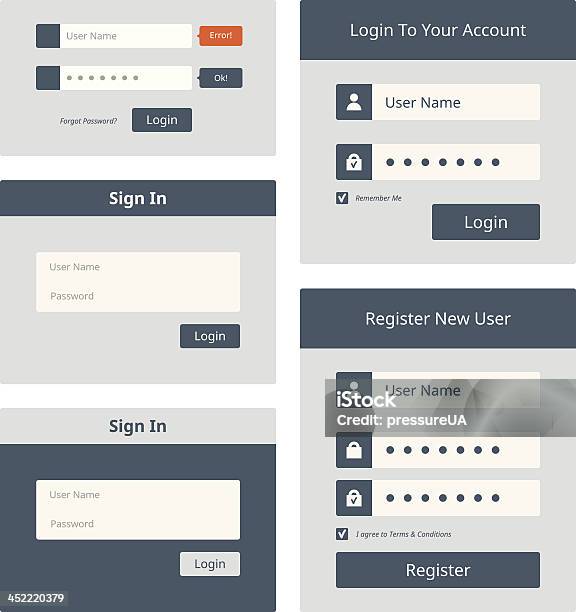 Web Conjunto De Interface De Utilizador De Início De Sessão - Arte vetorial de stock e mais imagens de Aplicação móvel