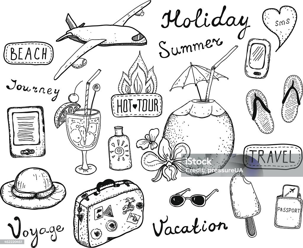 doodle набор элементов туризма - Векторная графика Кокос роялти-фри