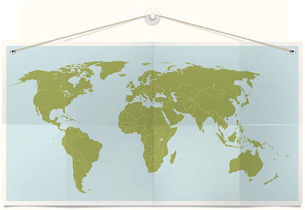 illustrazioni stock, clip art, cartoni animati e icone di tendenza di mappa del mondo su una corda - straight pin cartography map world map