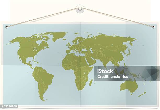 Mapa Do Mundo Com Uma Corda - Arte vetorial de stock e mais imagens de Mapa do Mundo - Mapa do Mundo, Alfinete, Mapa