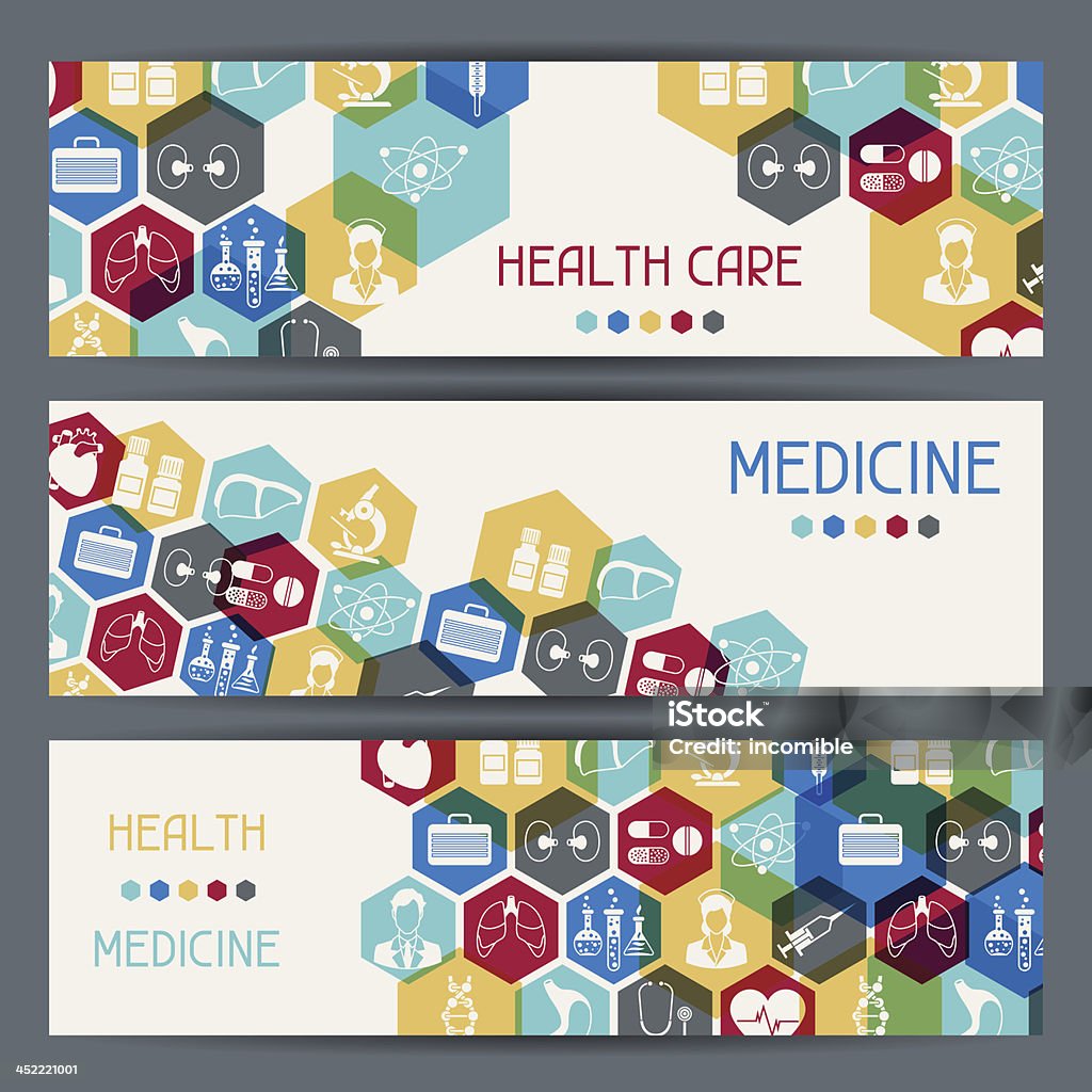 Medical and health care horizontal banners. Picture was made in eps 10 with transparency. Atom stock vector