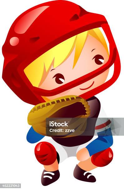 少年キャッチャー位置で野球 - 1人のベクターアート素材や画像を多数ご用意 - 1人, ひざまずく, イラストレーション