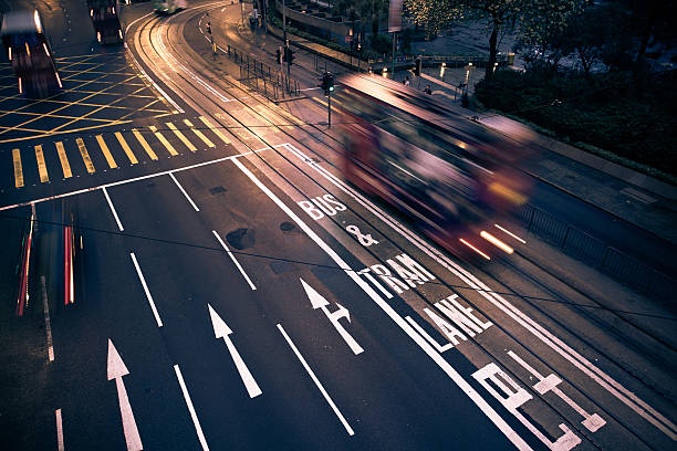 istock Hong Kong City night, car light trails 452223241