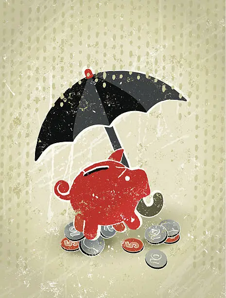 Vector illustration of Giant Umbrella Protecting Piggy Bank From the Rain