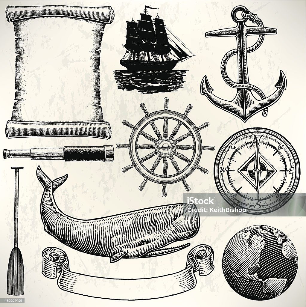 Bateau à voile vieux monde de la voile Discovery Équipement nautique - clipart vectoriel de D'autrefois libre de droits