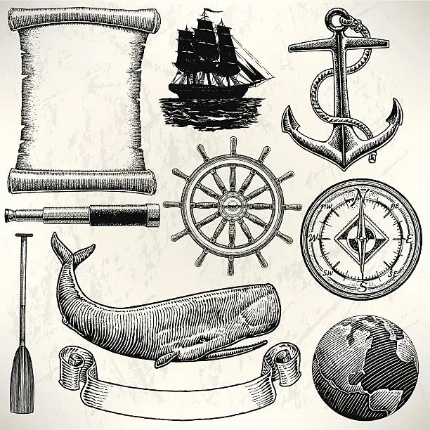 Vector illustration of Sail Boat - Old World Sailing Discovery Nautical Equipment