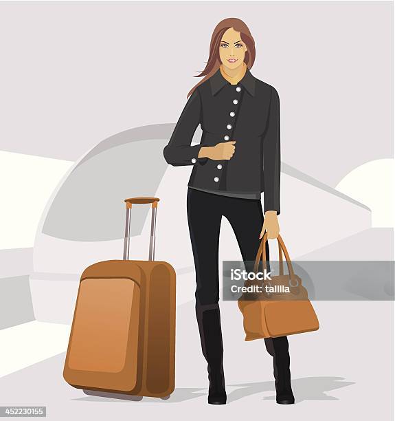 Vetores de Jovem Mulher Viajando e mais imagens de Adulto - Adulto, Aeroporto, Bagagem