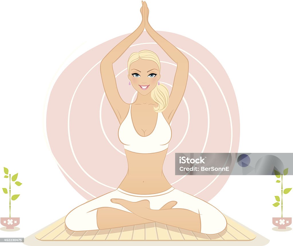 Hermosa mujer haciendo ejercicios de yoga - arte vectorial de Mantra libre de derechos