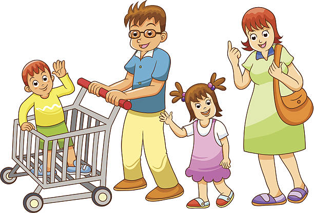 rodzina zakupy w sklepie - shopping supermarket department store women stock illustrations