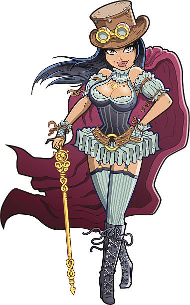 Sexy Victorian Steampunk Woman vector art illustration