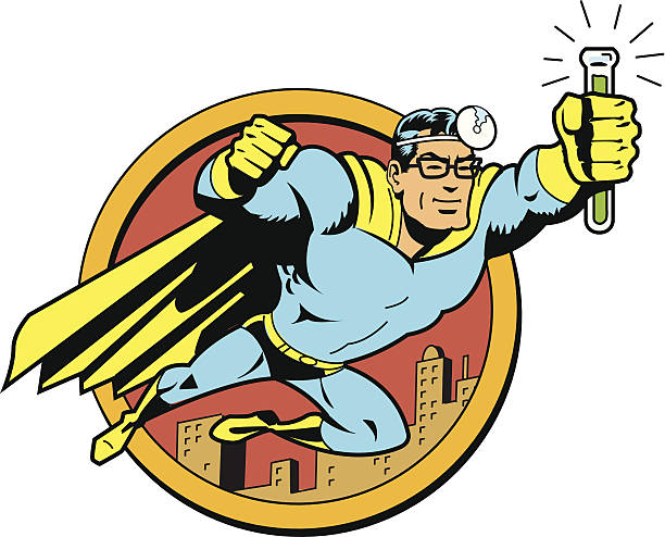 illustrazioni stock, clip art, cartoni animati e icone di tendenza di classico vintage super medico - superhero human muscle men city