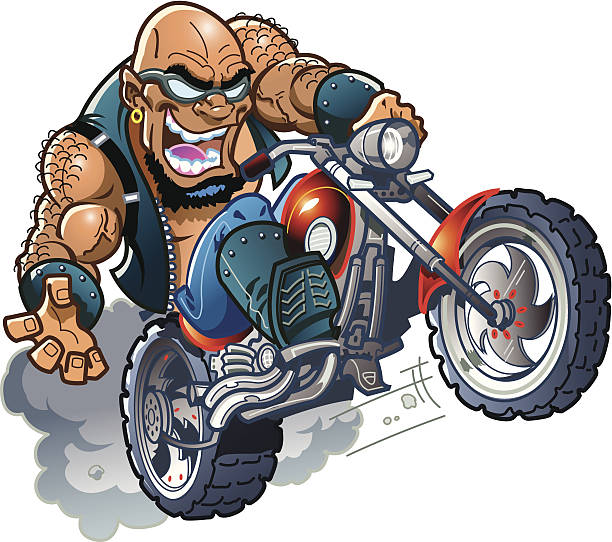 ilustrações de stock, clip art, desenhos animados e ícones de wild bald motociclista rapaz - biker macho men dude