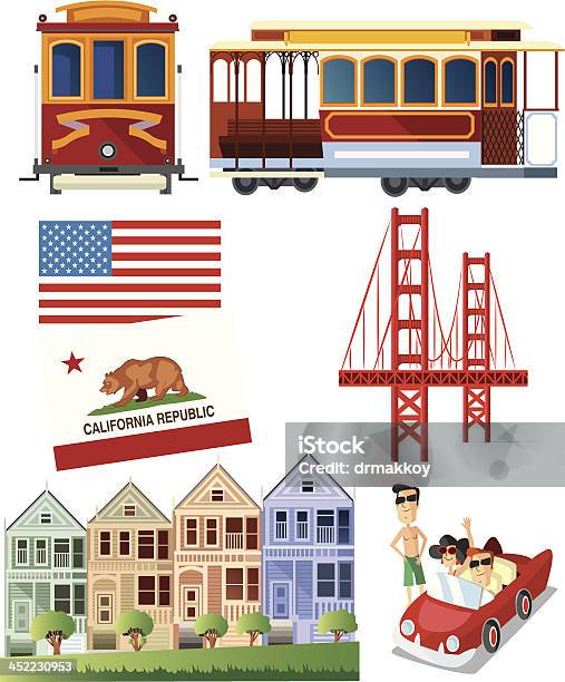 Ilustración de San Francisco y más Vectores Libres de Derechos de Ilustración - Ilustración, Puente Golden Gate, Tranvía