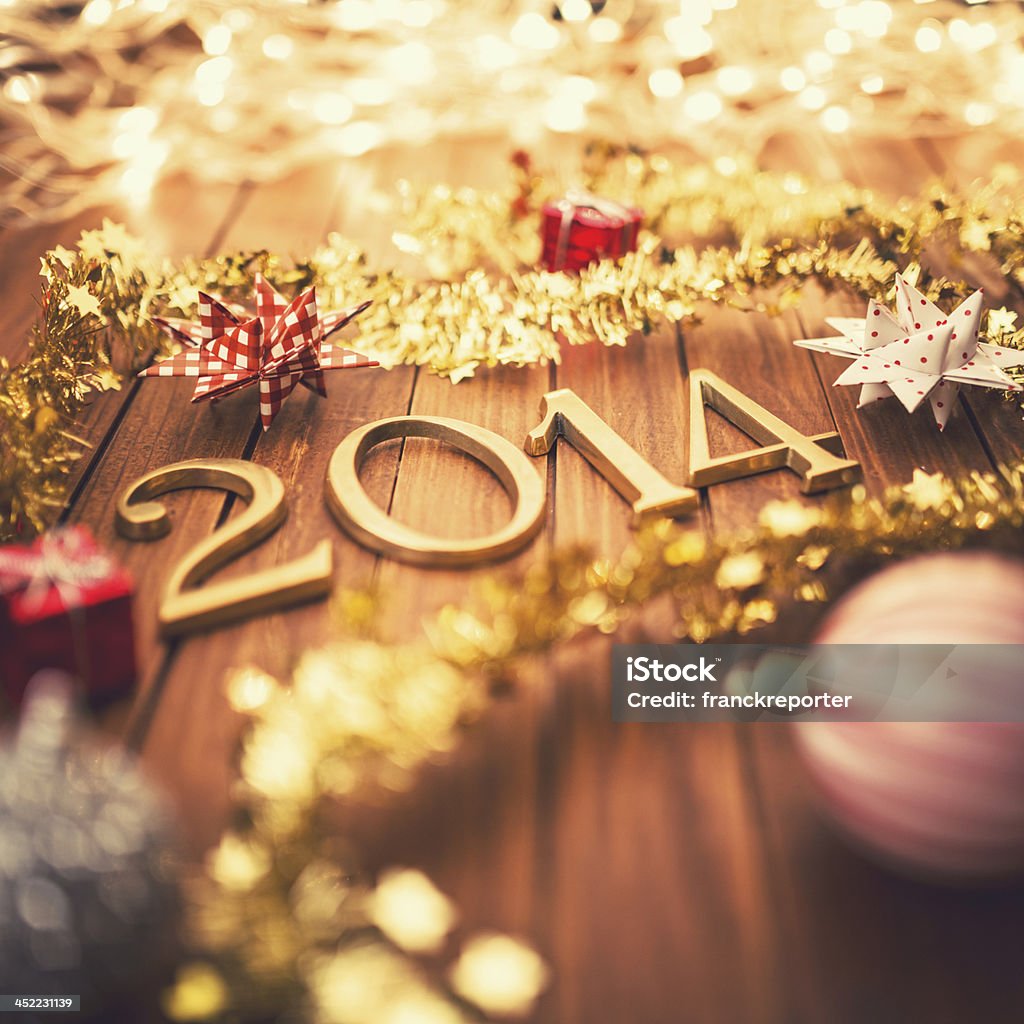 Gold 2014 Jahr text auf Weihnachtsdekoration - Lizenzfrei 2014 Stock-Foto
