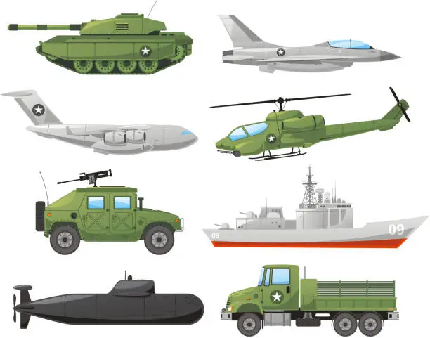 Vector illustration of War Vehicles Color Set