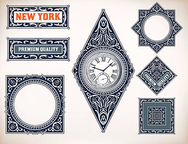 Vector old baroque card set. Floral and watch details
