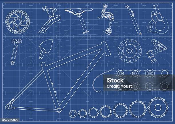 Rower Sprzęty Projekty - Stockowe grafiki wektorowe i więcej obrazów Bicykl - Bicykl, Jeździć na rowerze, Projekt - Plan