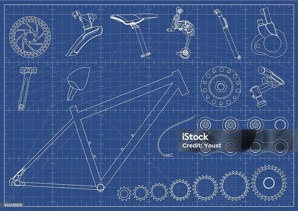 Bicicleta equipamentos projectos - Vetor de Bicicleta royalty-free