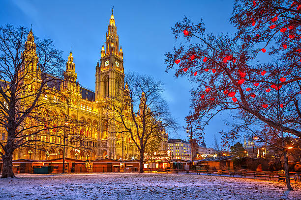 wiedeński ratusz - vienna austria vienna town hall night zdjęcia i obrazy z banku zdjęć