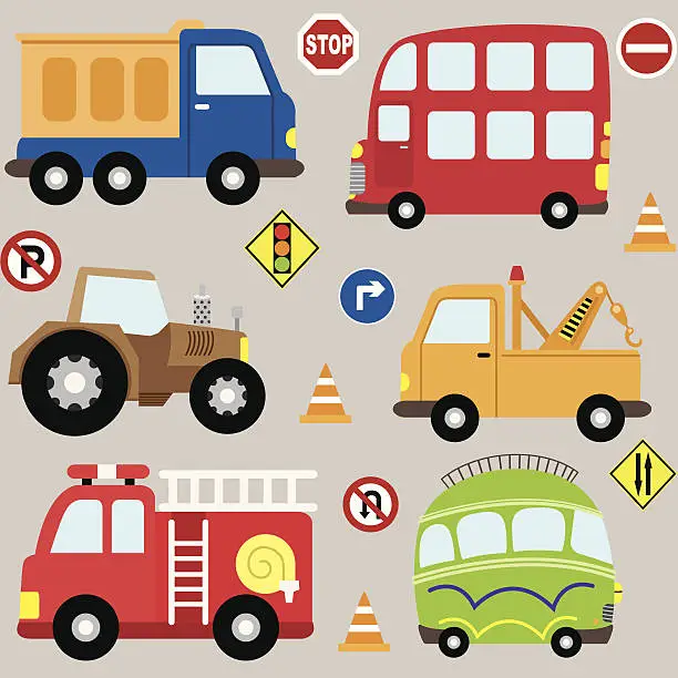 Vector illustration of Cartoon  Vehicles, transport set