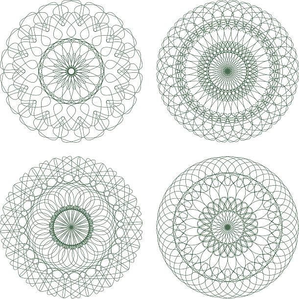 ilustrações, clipart, desenhos animados e ícones de conjunto de vetor guilhoché rosettes verde - lace guilloche decoration circle