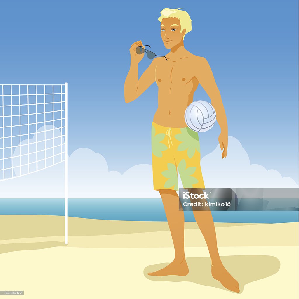 Menino na praia jogo no Voleibol - Royalty-free Adulto arte vetorial