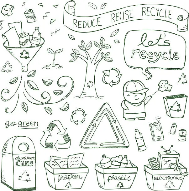 Vector illustration of Recycling doodles graphic template