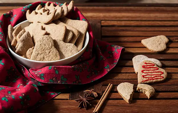 Homemade ginger cookies in christmas decoration