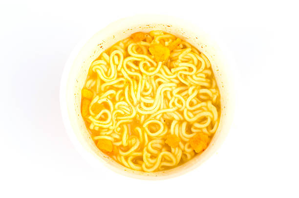 Top of view Noodles cup on white background