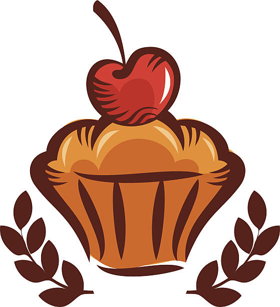 Cookie with cherry on top logo vector art illustration