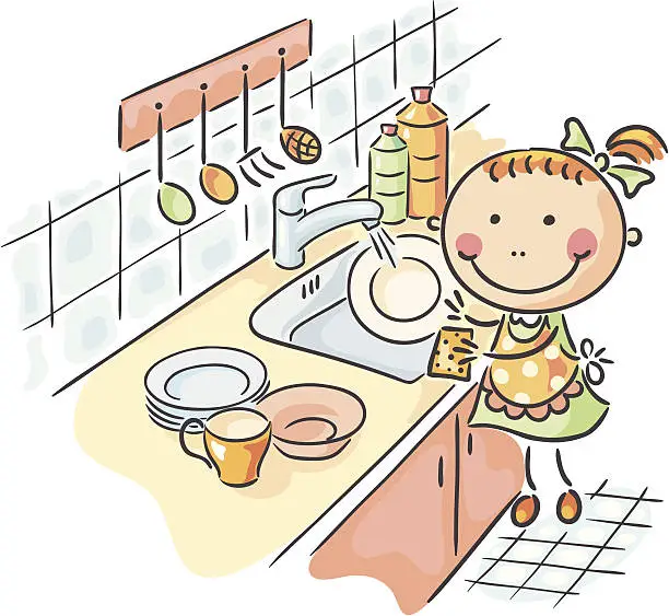 Vector illustration of Dish washing