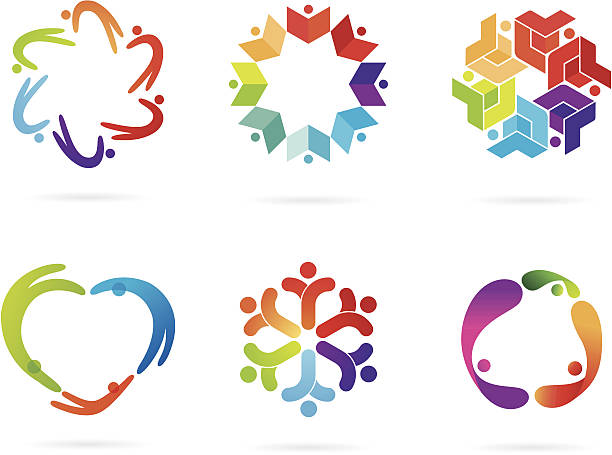 Community logos A set of a community theme logos. All design elements are layered and grouped. Cleanly labeled. Simple gradient was used. Aics3, EPS8 and Hi-res jpg files are included. children holding hands icon stock illustrations