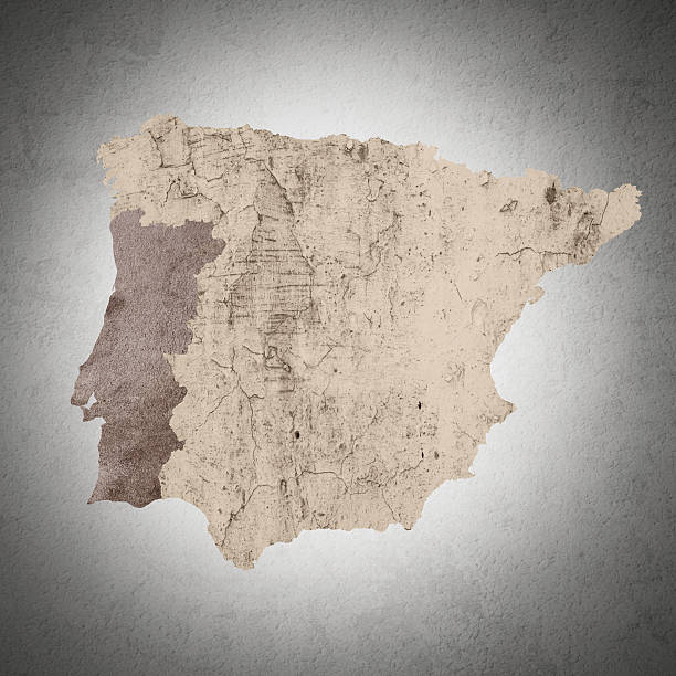 Paper road map of the region and location of Vigo, Galicia, Spain, shot from an angle, color photo, focus on the name of the city, view from below, blur in the background.