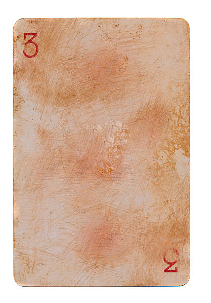 istock ancient dirty playing card paper background with red number 3 452252537