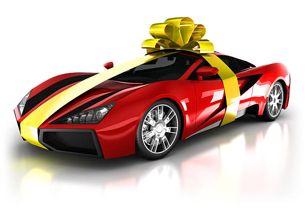 istock Gift wrapped sports car in studio - isolated on white 452255775